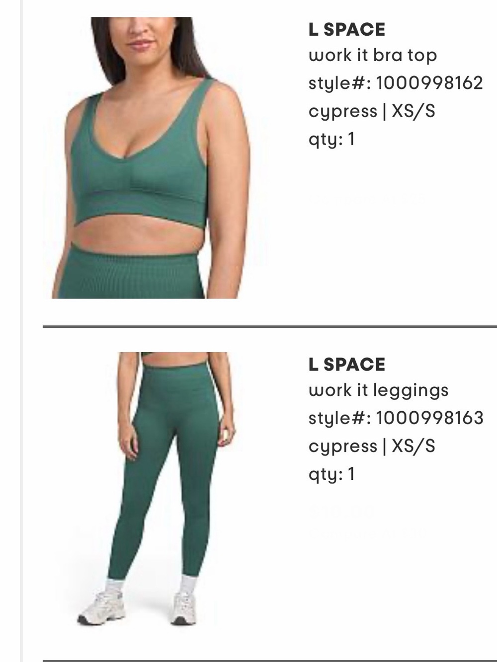 L Space work it set in green. NWT XS/SM